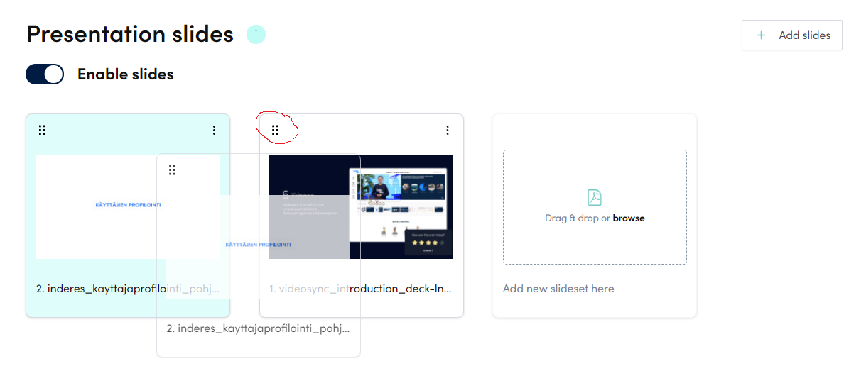 Reordering slide sets